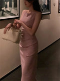 New Women Spaghetti Strap Sexy Bodycon Midi Dress Summer Backless Elegant Sleeveless Party