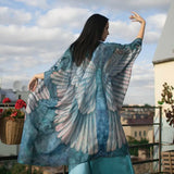 Queens Women Floral Print Half Sleeve Beach Loose Bohemian Maxi Dress Ladies V-neck Boho Kimono