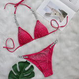 Zingj New Bikini Sexy Hot Drill Split Women's Swimsuit Solid Color Strap Bikini