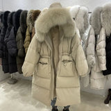 Puffer Jacket Women 2023 New Winter 90% White Duck Down Coat Female Thick Warm Hooded Big Raccoon Fur Snow