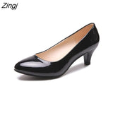 Women's Leather Med Heels New High Quality Shoes Classic Black&White Pumps for Office Ladies White High Heels Red Sexy