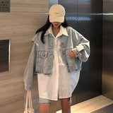 Spring Autumn Long Sleeve Stitching Design Trendy Women Shirt+sleeveless All-match Denim Jacket 2 Piece Set Casual
