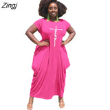 Women Letter Printed African Dress For Women 2023 Summer Short Sleeve O-Neck Dress Casual Loose Maxi Long Dresses