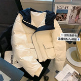 Autumn Winter Women Down Jacket Retro British Style Hooded Loose White Casual Thicken Warm Short Down-filled