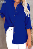 Shirt Women Fashion Pocket Long Sleeve Button Up Shirt Elegant Female Loose Office Top Spring Solid Color Blouse