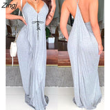 Summer Letter Print Backless Cami Maxi Casual Dress Homewear Sexy Sleeveless V Neck Comfortable Spaghetti Strap