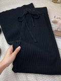 Quality Soft Knitted Wide Leg Pant 2023 Winter Thicken Warm Knitwear High Waist Drawstring Knitting Pants Koean Casual