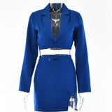 Fall Two Piece Cropped Blazer Skirt Set 2 Piece Sets Womens Outfit Skirt Femme Button Notched Lace Up Matching