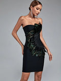 Lace Bandage Dress Green Bodycon Dress Evening Party Elegant Sexy Strapless Birthday Club Outfit 2022 Summer New