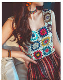 Queens Women Solid Hollow Out Sleeveless Crop Tops Beach Bohemian Vest Boho Knitted