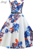 Print Vintage Dress Women Summer Pin Up Elegant Party Rockbility Robe A-Line Office Sundress