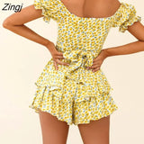 shoulder Summer jumpsuits for women print ruffles jumpsuit Sexy jumpsuits &rompers bodysuit overalls romper womens body