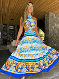 Bohemian Sexy Printed Women Dresses Halter Sleeveless Backless Naked Waist Long Dress Fashion Summer Beach Holiday