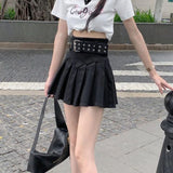 Y2K Pleated Mini Skirts Women Streetwear Belt High Waist A Line Skirt Preppy Student Korean Vintage Slim Casual Skirts