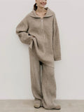 Blogger's Set Of Brace Lap Collar Casual Half-Tipper Trousers Wide Leg Trousers Autumn And Winter Two Sets Of Wide-Legged