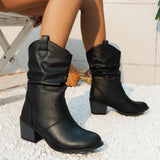 New Large-Size Women's Shoes Retro Folded Shoes Thick Heel Tip-To-Footed Knight