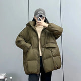 New Winter Women White Duck Down Jacket Hooded Warm Oversize Puffer Coat Female Casual Loose Parkas Pocket