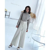 S-3Xl Elegant Woolen Wide Leg Pants Women Korean High Waist Baggy Trousers Office Lady Black Casual Pants Autumn