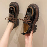 autumn new college small leather shoes women's thick bottom patent leather lace-up loafers retro shoes women's