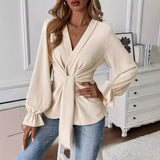 Elegant V-Neck Long-Sleeved Shirt Autumn