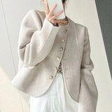 Cropped Blends Women Vintage Elegant Short Wool Coat Korean Single Breasted Jackets Sweet Casual All Match Outerwear