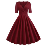 Dot Printed Summer Women Casual Vintage Dress Short Sleeve V Neck A Line Swing Pin Up Rockabilly Sundress 50s 60s