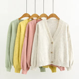 Autumn Cardigan Single Breasted Green Pink Yellow Short Women Long Sleeve Loose Caridgan Female Knitted Jacket
