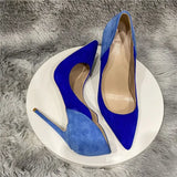Flock Women Shoes 12cm Stiletto High Heels with Chic Ladies Designer Dress Shoes Pointed Toe Silk Pumps plus size