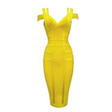 2021 Spaghetti Strap Solid Women Bandage Dresses Hollow Out Sleeveless Mid-Calf V-Neck Night Club Fashion Women