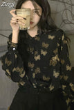 Long Sleeve Loose Chemise Femme Butterfly Print Women Shirts High Street Y2k Fashion Camisa Spring Turn Down Collar