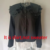 Fashion Women Sweaters Sweet Patchwork Ruffled Knitted Sweater Vintage Peter Pan Collar Pull Femme Winter Pullovers