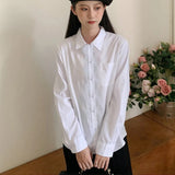 Japanese Women Solid White Shirts Spring Jk Preppy Style Long Sleeve Student Blouse Fashion Button Female Pocket Tops