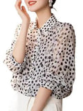 Retro Beautiful White Wave Dot Polo Collar Seven-Sleeved Shirt Women's Spring And Summer Yang With Meat Cover