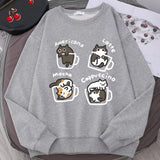 Coffee Cute Kitten Print Oversized SweatshirtOutfit