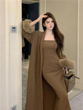 and Winter New Women's Casual Cardigan Long Loose Knitted Jacket Women's Solid Color Two-piece Sweater Jacket