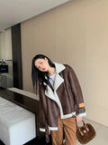 Wool Coat Women Thick Warm Long Sleeve Zipper Pocket Jacket Women Fashion Leather Motorcycle Jacket