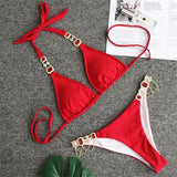 Zingj 2023 New Sport Bikini Sexy Crystal Diamond Bandage Red Split Female