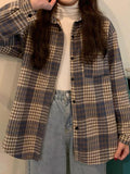 Thick Women Plaid Shirts Korean Winter Warm Fleece Button Up Tops Vintage Turn Down Collar Loose Casual Woolen Female