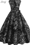 Women Summer Elegant Halter Sexy Party Dress Casual Floral Print Vintage Swing 50s 60s Retro Rockabilly Dresses