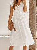 Long Dress Women Solid Summer Dress Female Fashion V Neck Short Sleeve Button Dress Ladies Casual Loose Beach