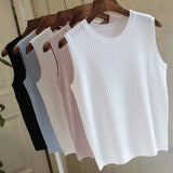 Women Clothing Knitted Vests Women Top O-neck Solid Tank Tops Blusas Summer Fashion Female Sleeveless Thin Tops