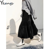 High Waist Long Skirt Women Autumn Winter Korean Black High Waist Pleated Skirt Vintage Korean Style Female Midi