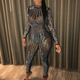 see through Black mesh Rhinestone jumpsuit women body birthday party jumpsuits one piece club rave outfit bodysuit