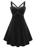 Ring Grommet Retro Velour Dress Velvet Sweetheart Neck High Waist Vintage 50s Fashion Sexy Party