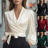 Faitry Face Solid-Colored Collared Folded Fork Vest Top Broad Leg Trousers Set