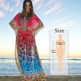Multicolored Bohemian Floral Printed V-neck Chiffon Bats Sleeve Long Summer Beach Dress Women Beachwear Maxi Dresses