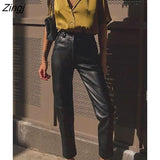 2023 high waist anlke length pants PU leather high quality pencil trousers Autumn And Winter fashion