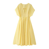 Summer New Women's Folding Shoulder Short-Sleeved Fan Flute Long
