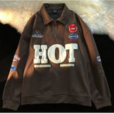 hoodie retro niche design half zipper high neck sweatshirt women spring Letters Embroidery POLO Shirt Long Sleeve