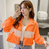 2023 Spring Summer Women's Jackets Coats Windbreaker Sun Protection Patchwork Color Zipper Thin Summer Women